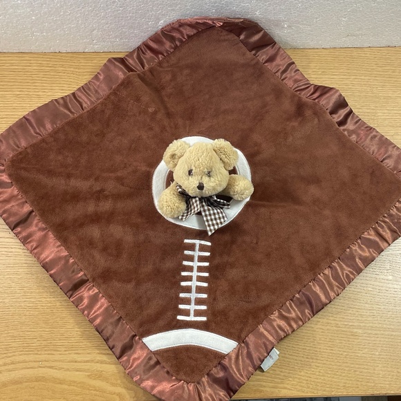 Bearington Baby Teddy Bear Football Lovey Rattle Plush Security Blanket Satin - Picture 2 of 9